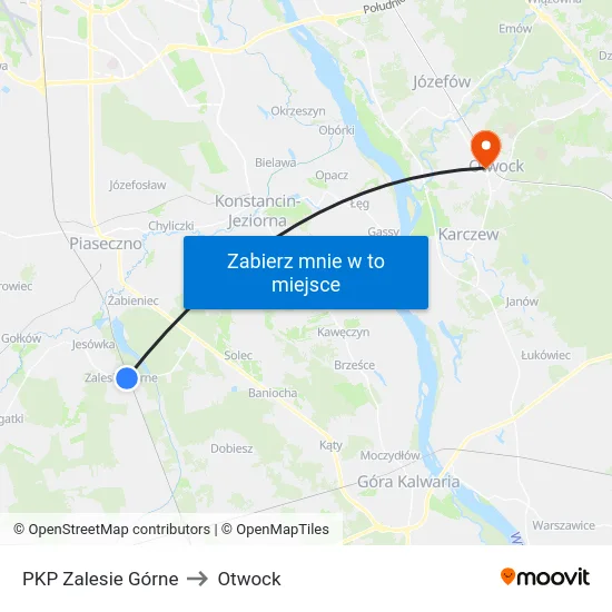 PKP Zalesie Górne to Otwock map
