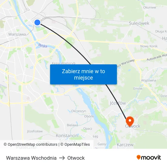 Warszawa Wschodnia to Otwock map