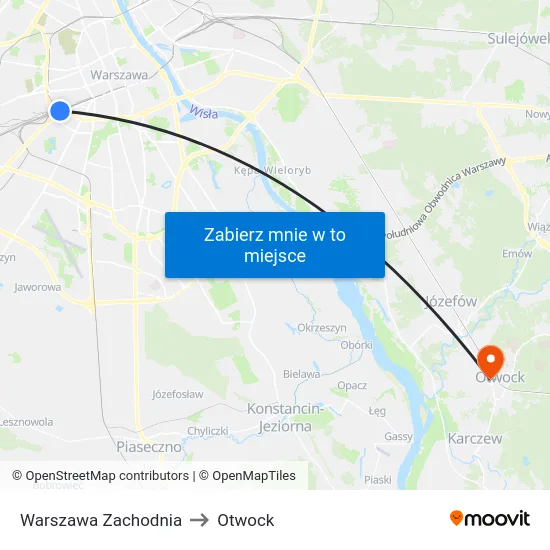 Warszawa Zachodnia to Otwock map