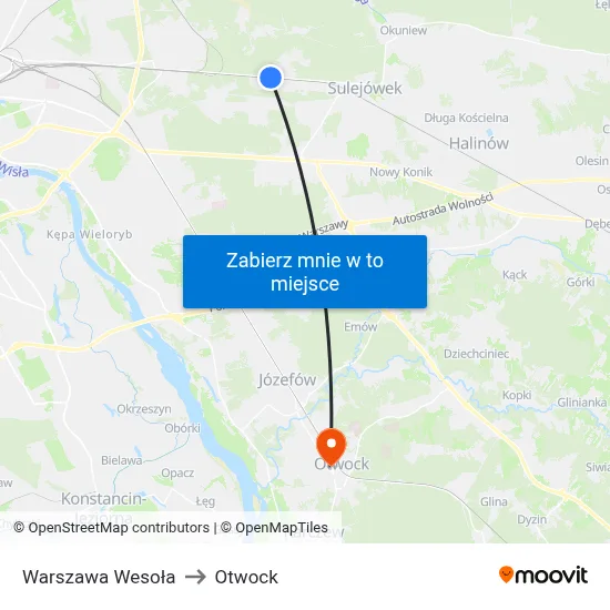 Warszawa Wesoła to Otwock map