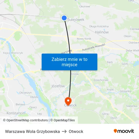Warszawa Wola Grzybowska to Otwock map