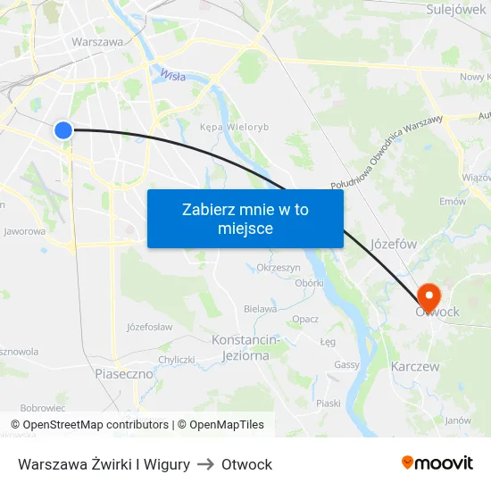 Warszawa Żwirki I Wigury to Otwock map
