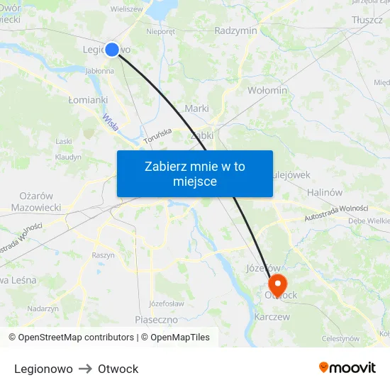 Legionowo to Otwock map