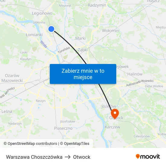 Warszawa Choszczówka to Otwock map