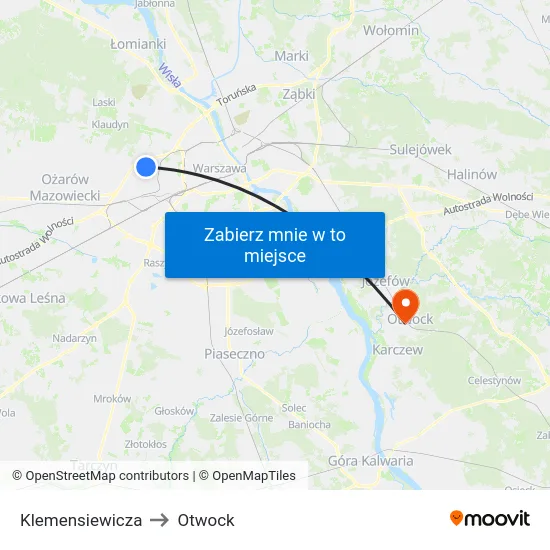 Klemensiewicza to Otwock map