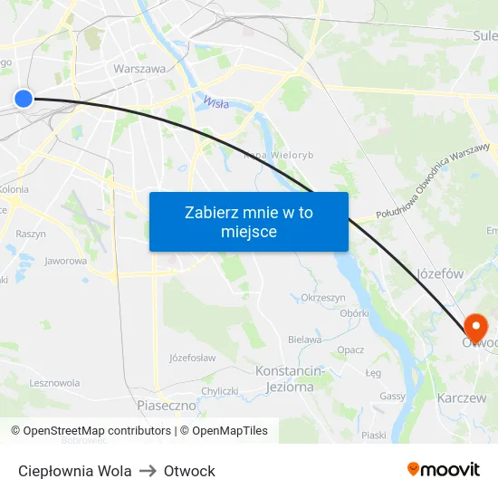 Ciepłownia Wola to Otwock map