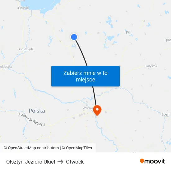 Olsztyn Jezioro Ukiel to Otwock map
