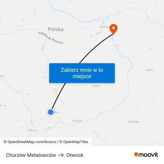 Chorzów Metalowców to Otwock map