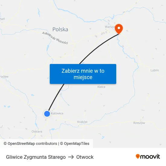 Gliwice Zygmunta Starego to Otwock map
