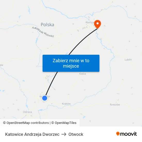 Katowice Andrzeja Dworzec to Otwock map