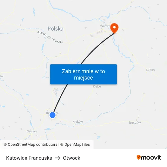Katowice Francuska to Otwock map