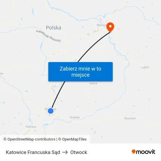 Katowice Francuska Sąd to Otwock map