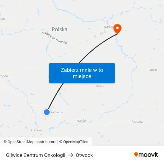 Gliwice Centrum Onkologii to Otwock map