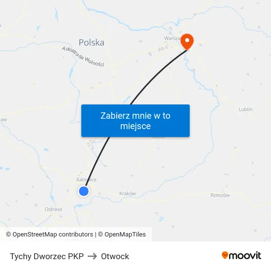 Tychy Dworzec PKP to Otwock map
