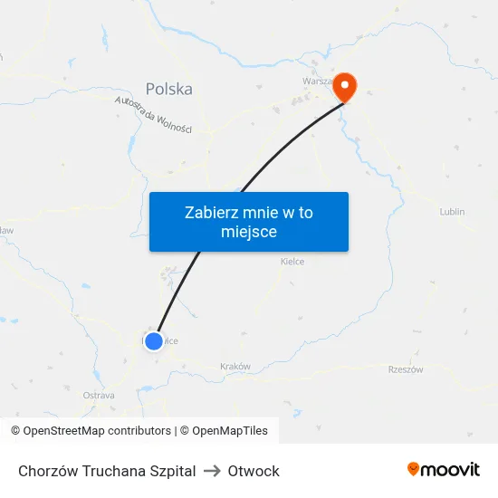 Chorzów Truchana Szpital to Otwock map