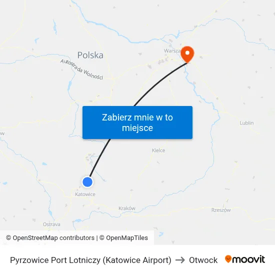 Pyrzowice Port Lotniczy (Katowice Airport) to Otwock map