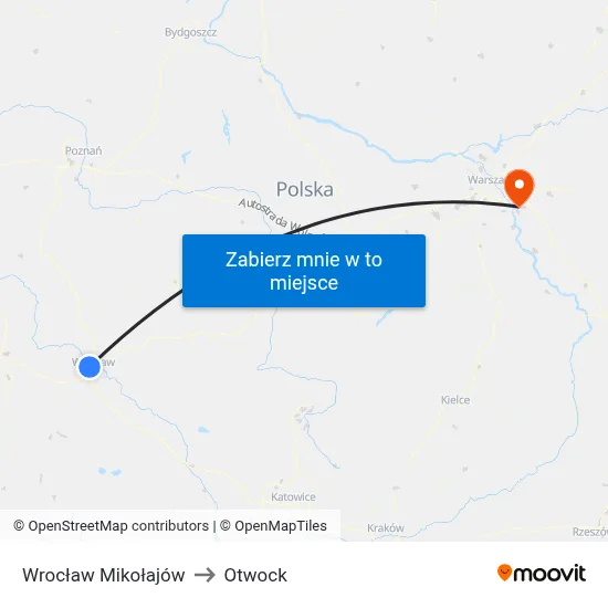 Wrocław Mikołajów to Otwock map