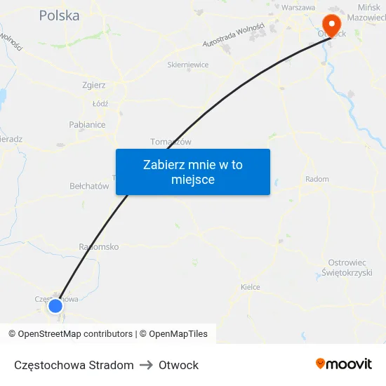 Częstochowa Stradom to Otwock map