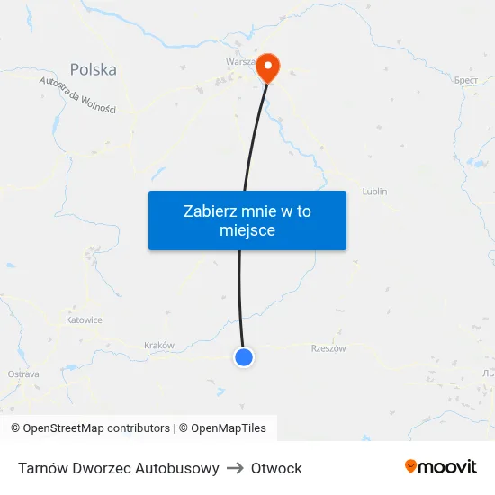 Tarnów Dworzec Autobusowy to Otwock map