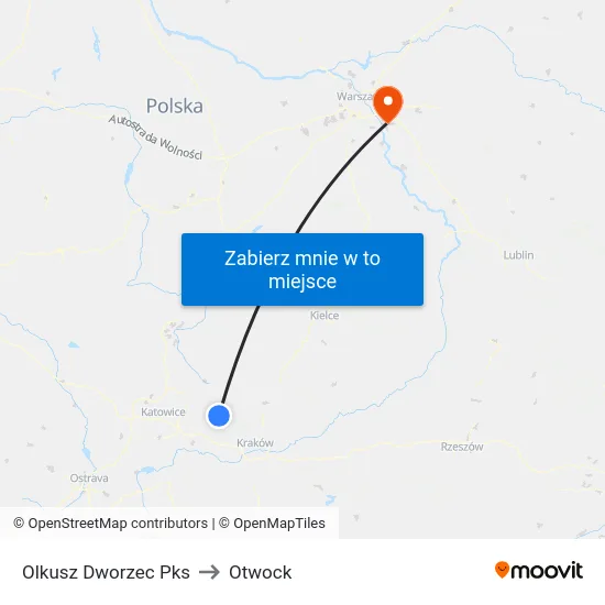 Olkusz Dworzec Pks to Otwock map
