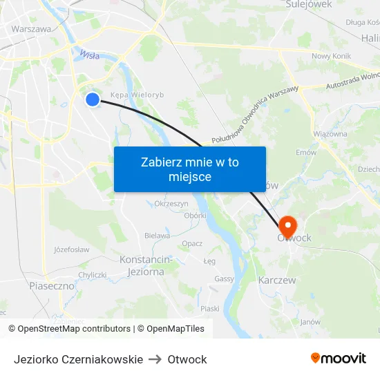 Jeziorko Czerniakowskie to Otwock map