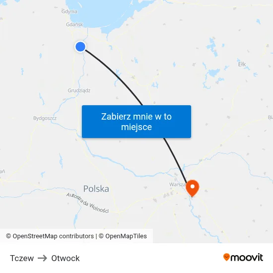 Tczew to Otwock map
