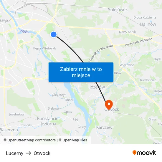 Lucerny to Otwock map