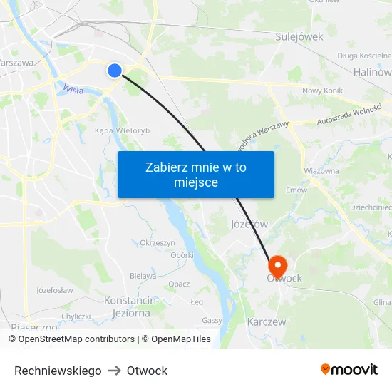 Rechniewskiego to Otwock map