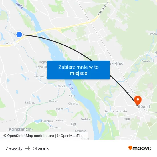 Zawady to Otwock map