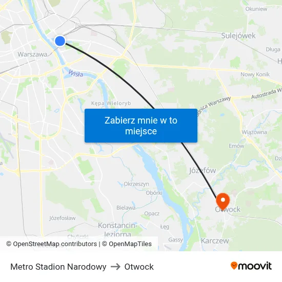 Metro Stadion Narodowy to Otwock map