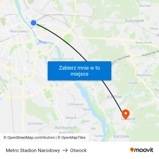 Metro Stadion Narodowy to Otwock map
