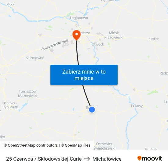 25 Czerwca / Skłodowskiej-Curie to Michałowice map