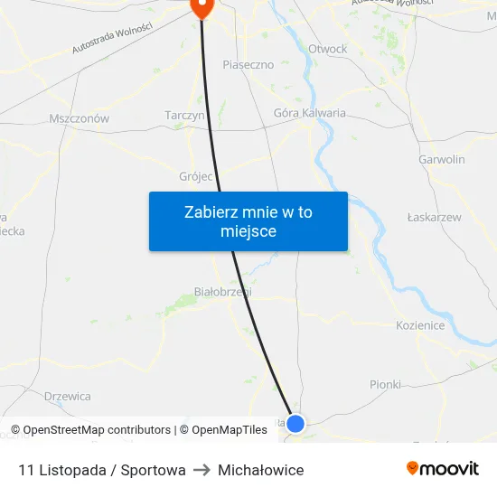 11 Listopada / Sportowa to Michałowice map