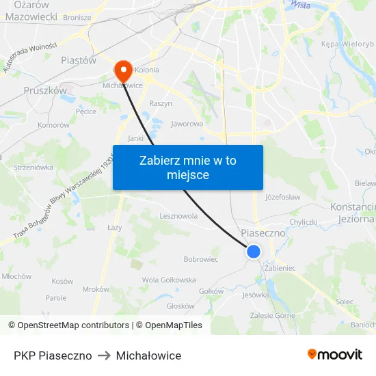 PKP Piaseczno to Michałowice map
