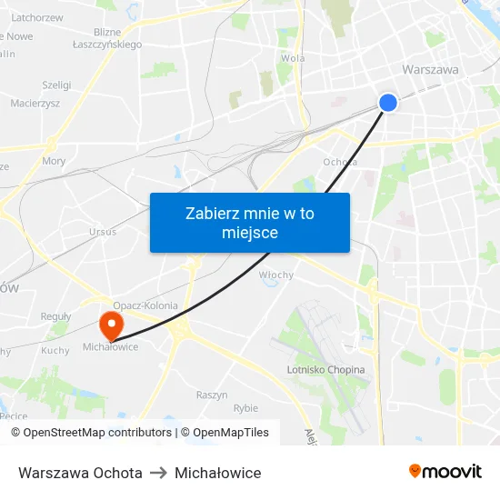 Warszawa Ochota to Michałowice map