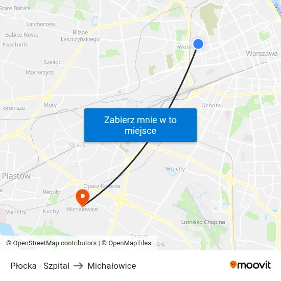 Płocka - Szpital to Michałowice map