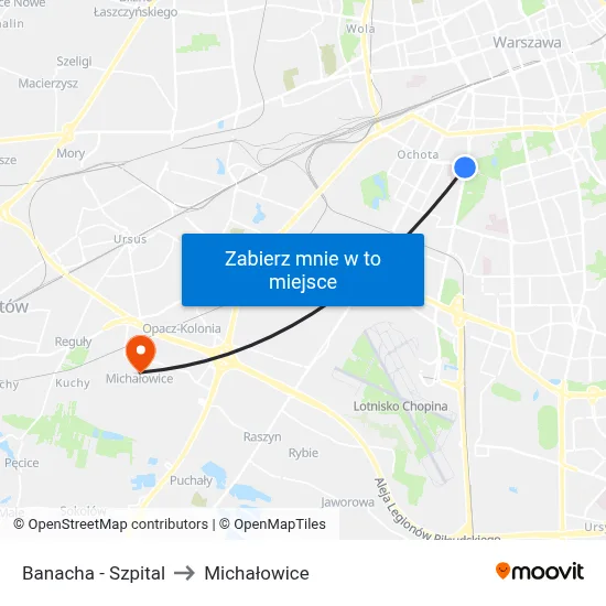 Banacha - Szpital to Michałowice map
