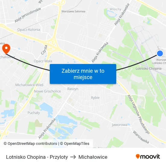 Lotnisko Chopina - Przyloty to Michałowice map