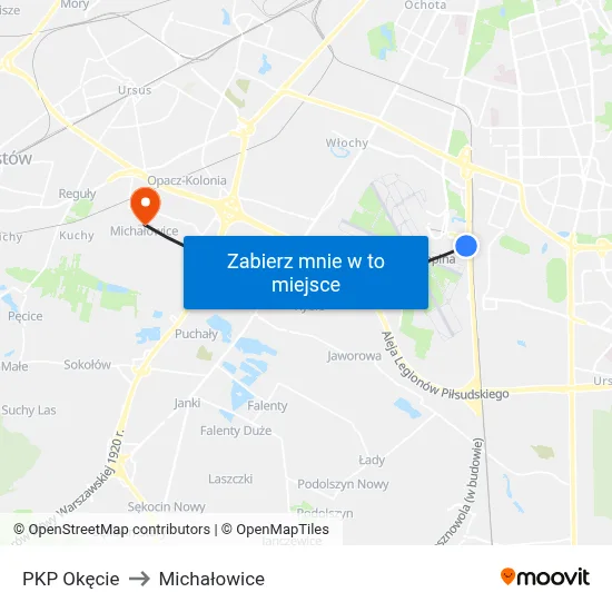 PKP Okęcie to Michałowice map