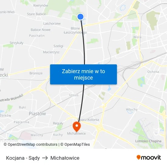 Kocjana - Sądy to Michałowice map