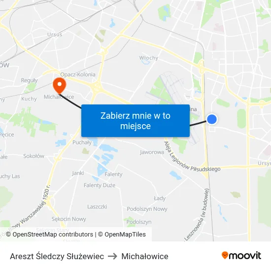 Areszt Śledczy Służewiec to Michałowice map