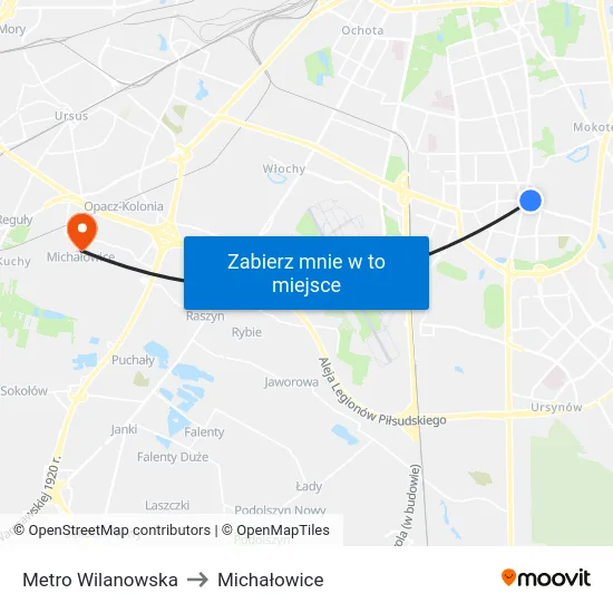 Metro Wilanowska to Michałowice map