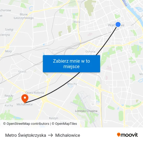 Metro Świętokrzyska to Michałowice map