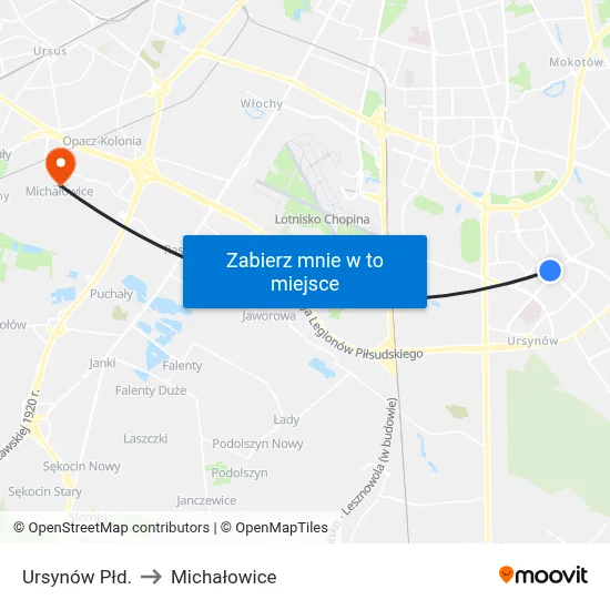 Ursynów Płd. to Michałowice map