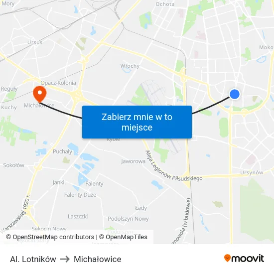 Al. Lotników to Michałowice map