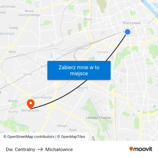 Dw. Centralny to Michałowice map