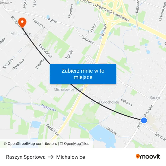 Raszyn Sportowa to Michałowice map