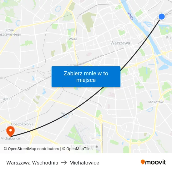 Warszawa Wschodnia to Michałowice map
