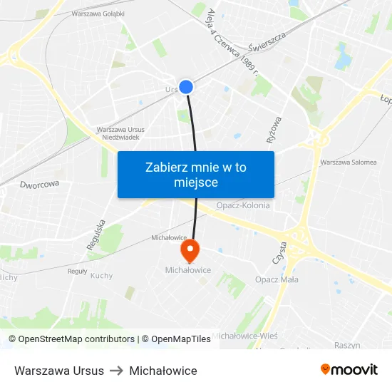 Warszawa Ursus to Michałowice map