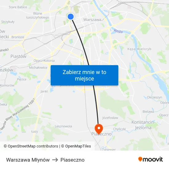 Warszawa Młynów to Piaseczno map